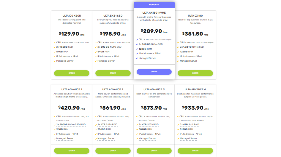 Ceny hostingu dedykowanego w UltaHost