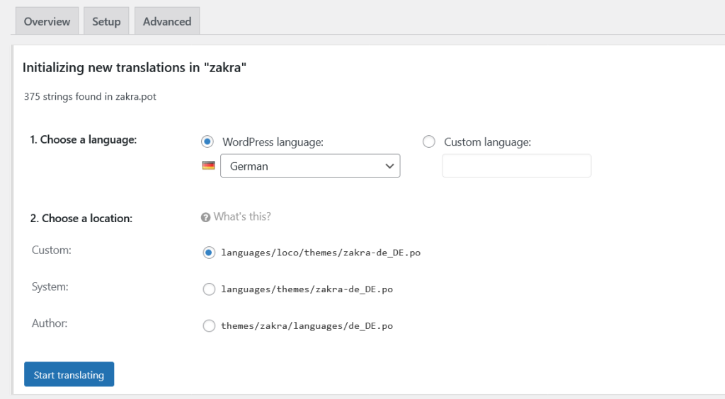 Tłumaczenie motywu w Loco Translate na obcy język