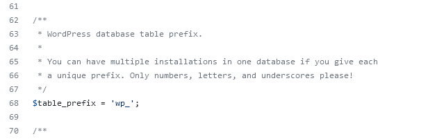 Pamiętaj, aby zmodyfikować linię z prefiksem w pliku wp-config.php.