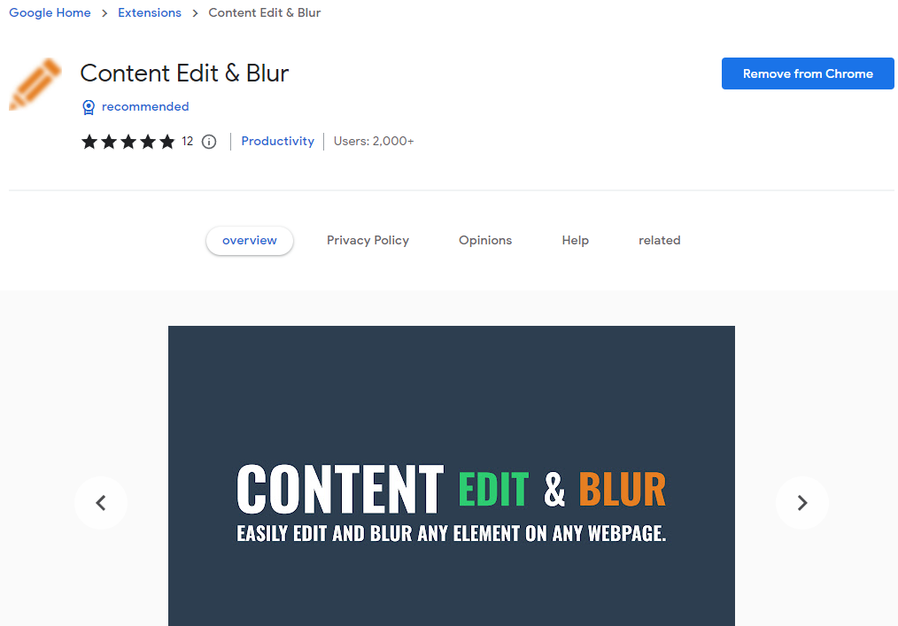 Content Edit & Blur Chrome Extension