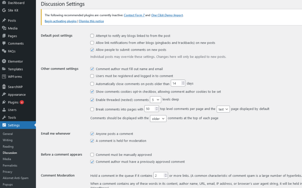 You will find comment setttings in WordPress Dashboard