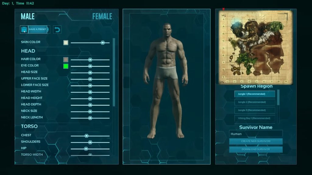 Create survivor and choose location in Ark: Survival Evolved