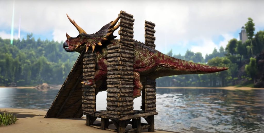 Picture of Triceratops stuck in trap base in ARK: Survival Evolved