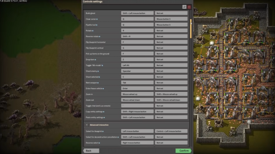 Сочетания клавиш в Factorio