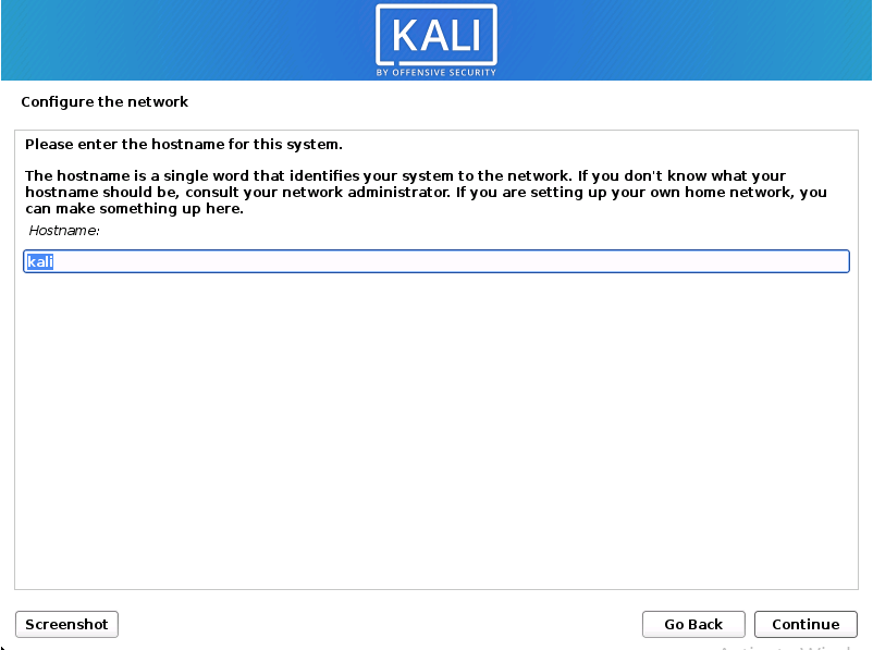 Enter hostname to configure network