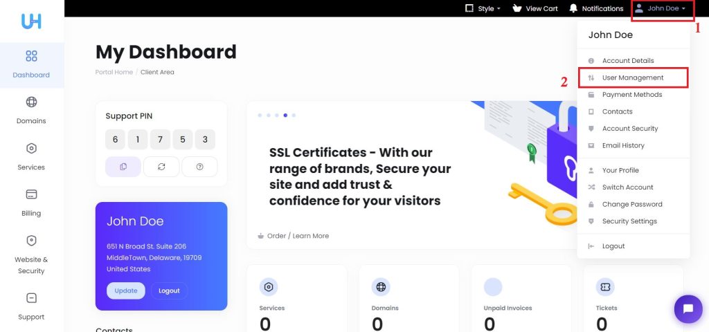 Ultahost Dashboard