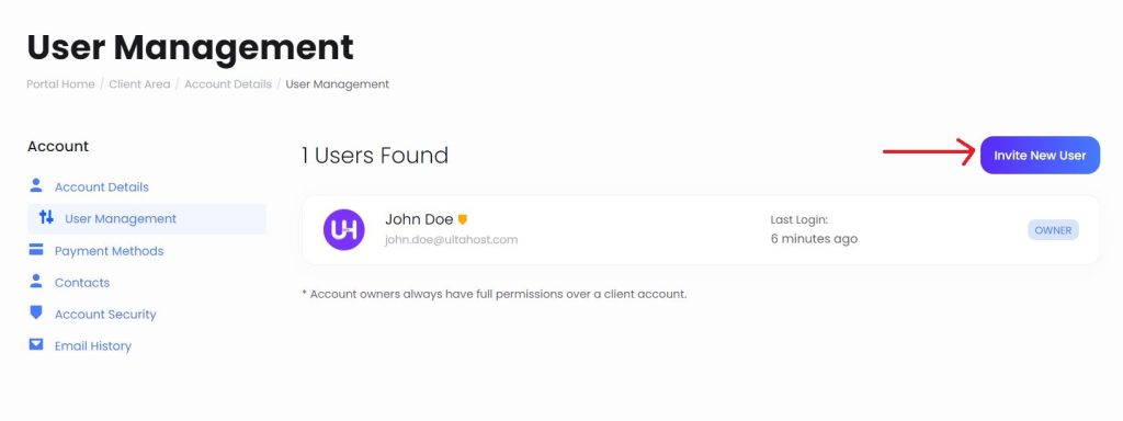 Ultahost User Management Page