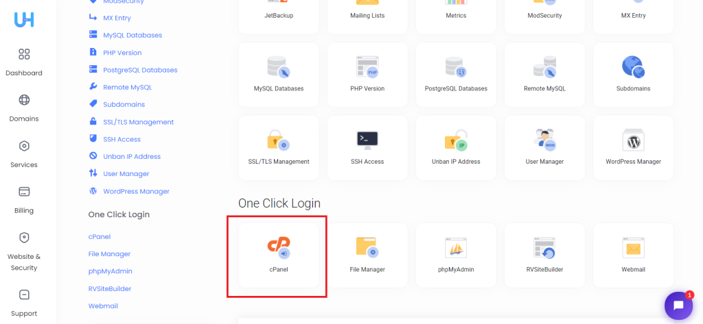 oneClick login cPanel Ultahost