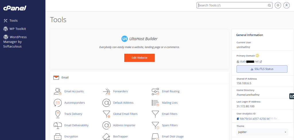 Ultahost cPanel account