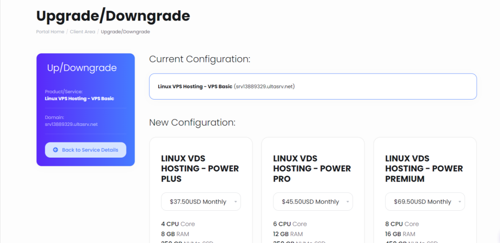 upgrade ultahost page