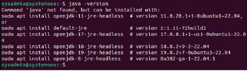 java -version
