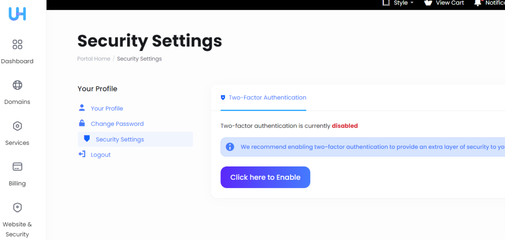 enable 2fa ultahost