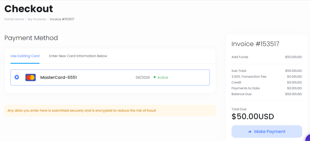 checkout add funds ultahost