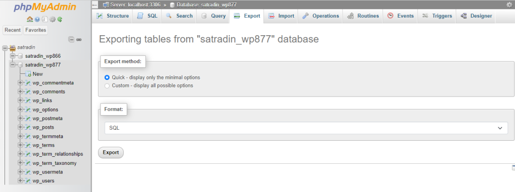export .sql file
