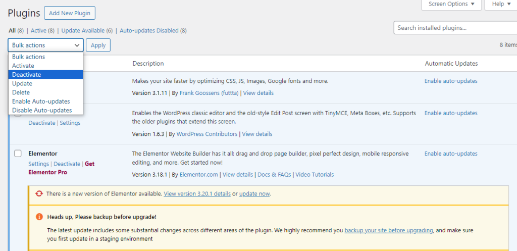 deactivate plugin