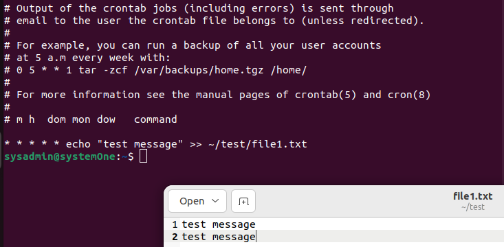 Crontab -l