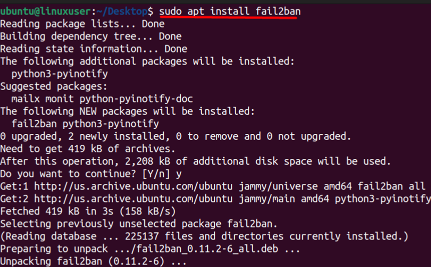 sudo apt install fail2ban