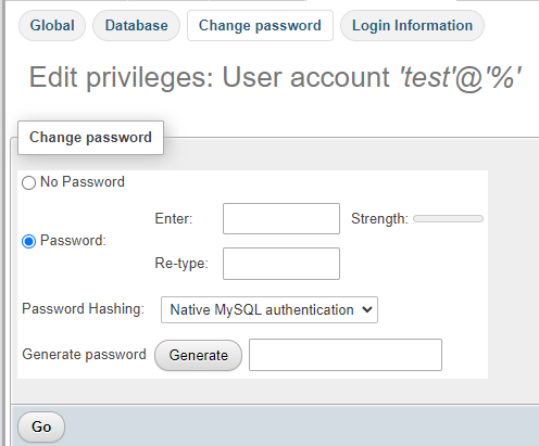 Changing the password