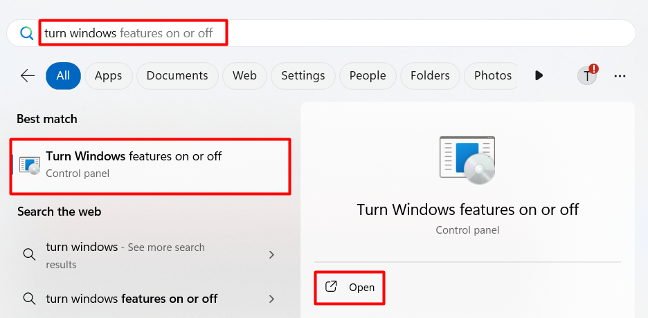 Turn Windows features on or off