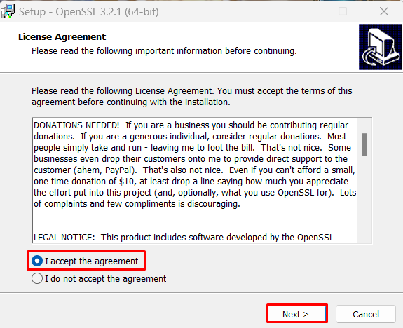openssl agreemnent