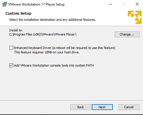 vmware custom setup