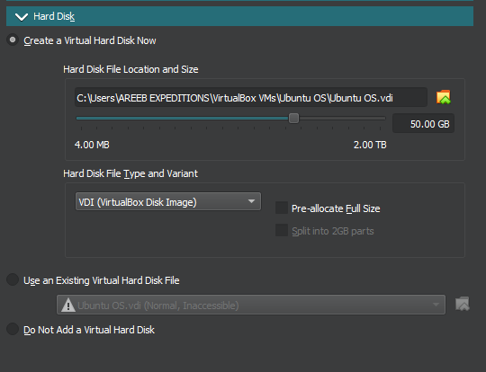 Hard Disk vbox