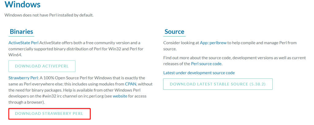 Downloading Perl on Windows
