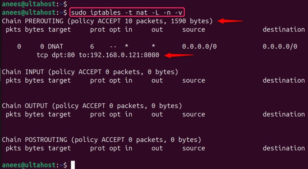 list the current iptables rules