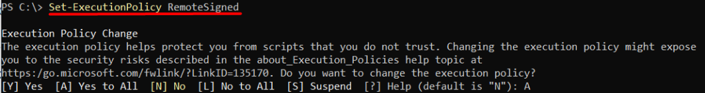 Successful execution of Set-Execution Policy Remote Signed in PowerShell