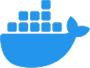 Docker logo on blue background